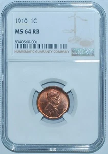 1910 NGC MS64RB Red and Brown Lincoln Wheat Cent - Picture 1 of 2