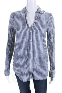 Michael Stars Womens Cotton Striped Print Collared Button Down Shirt Blue Size S - Picture 1 of 6