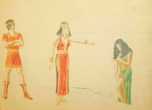 Vintage pencil painting thatre scene costumes design portrait - Picture 1 of 10