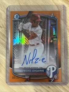2025 Bowman Chrome 1st Auto Nieves Izaguirre Orange Refractor True 7/25 CPA-NI - Bild 1 von 2
