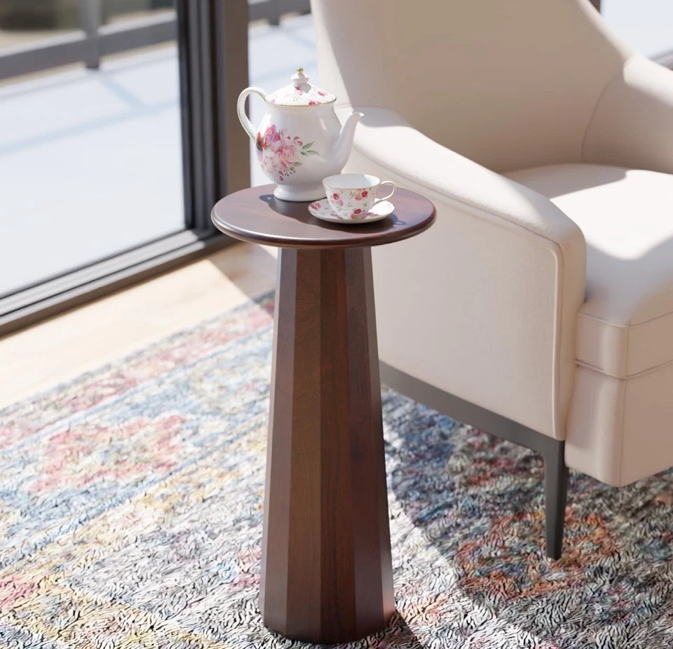 Enteka Solid Mango Wood End Table – 24" Tall Accent Side Table with Walnut Fi... - Image 1 of 4