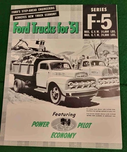 1951 Ford F-5 Trucks 5-Fold 2-Color Sales Brochure; 10 Sides, Opens to 11" X 42" - Picture 1 of 6