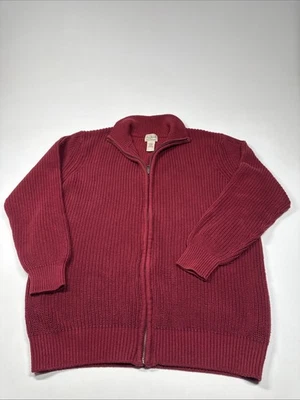 L.L. Bean Mens Cardigan Sweater Full Zip Cotten Mock Neck Burgundy Large Tall - Image 1 of 4