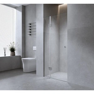 90cm Wall to Wall Frameless Shower Screen with Black Channel and SS Hinges , - Picture 1 of 10