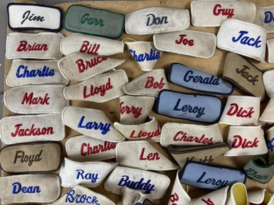 #15 WHOLESALE Vtg Lot 100 1970s Embroidered Cloth Name Uniform Patches - Image 1 of 4