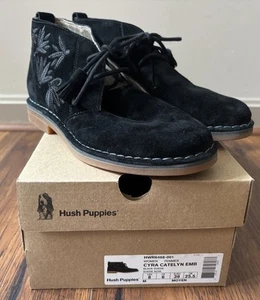 Hush Puppies Women’s Cyra Catelyn Black Suede Embroidered Chukka Boots Size 8 - Picture 1 of 9