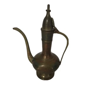 Vintage Indian Brass Coffee Pot Engraved Antique Decorative Style Tea Long Spout - Picture 1 of 9