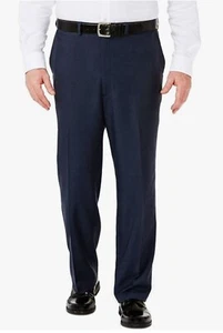 HAGGAR Mens E Clo Repreve Stria Classic Fit Flat Front Dress Pant 34Wx29L,Blue - Picture 1 of 7
