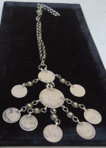 ANTIQUE MIDDLE EAST RARE SILVER QAJAR COIN NECKLACE - Picture 1 of 12