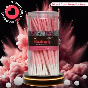 Kashmir Pre Rolled Cones Pink 1 1/4 Size 200 Ct Rolling Papers W/Filter Tips - Picture 1 of 13