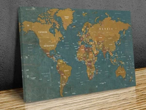 Klassische Weltkarte Länder Hauptstädte Leinwanddruck Kunst Wand gerahmt oder nur gedruckt - Bild 1 von 10