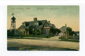 West Harwich MA 1907 Postkarte, Col. Caleb Chase House, cooler Turm mit Flagge - Bild 1 von 2