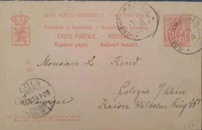 Люксембург 1898 Гревенмахер - одеколон Германия 10c открытка история почты C20 - Изображение 1 из 4