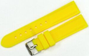 Watch Band YELLOEW color Silicone (Heavy)20mm Silver Buckle with spring Bars