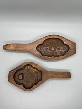 ANTIQUE WOOD Wooden HAND CARVED MOLD Butter Cookie Candy Chocolate Lot of 2