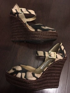 Jimmy Choo Canvas Animal Print Wedge Espadrilles Brown, Sz EU 38, US 8 - Picture 1 of 5