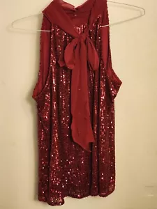 Top senza maniche con paillettes rosse Calvin Klein, cravatta anteriore, Nuovo con etichette, Lg, bellissimo! - Foto 1 di 6