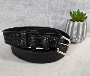 Handcrafted Black Leather Belt With Men's Silver Buckle By Boston Size 44 - Picture 1 of 8