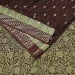 Vintage Sari braun reine Seide handgewebt Sari Handarbeit Stoff 5 Yard Ethno Nähen - Bild 1 von 24