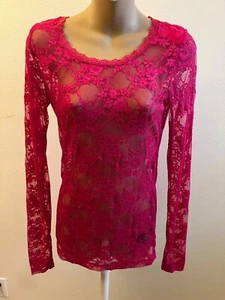 Forever 21 Bluse, transparent, geblümt, Langarm, Rundhalsausschnitt, rosa, Größe S - Bild 1 von 4