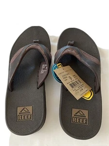 SANDALIAS DE PLAYA CHANCLAS SUPERIORES DE CUERO MARRÓN REEF FANNING PARA HOMBRE TALLA 9 NUEVAS CON ETIQUETAS - Imagen 1 de 4