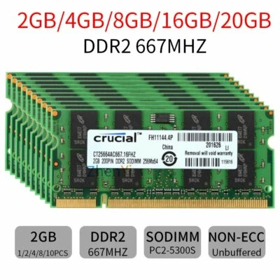 16G 8GB 4GB 2GB DDR2 667MHz PC2-5300 200Pin SODIMM Laptop Memory RAM Crucial LOT - Image 1 of 4