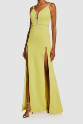 $595 Vestido para mujer Jovani amarillo estrás con cordones espalda sin mangas talla 4 Foto 1 de 3
