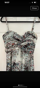 Maxi abito Ted Baker taglia 3 14 seta stampa libellula senza spalline matrimonio gare - Foto 1 di 8
