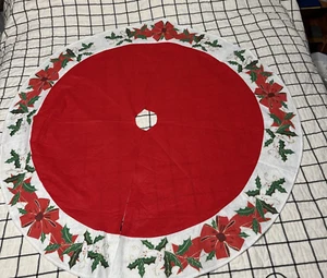 Christmas Tree Skirt Red Felt Holly Bows Gold Glitter North Star Creations 48" - Picture 1 of 15