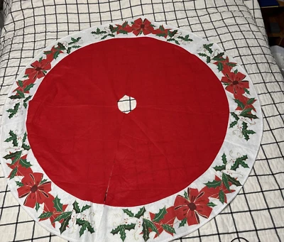 Falda Árbol de Navidad Fieltro Rojo Acebo Arcos Dorado Brillo Estrella del Norte Creaciones 48" Foto 1 de 4