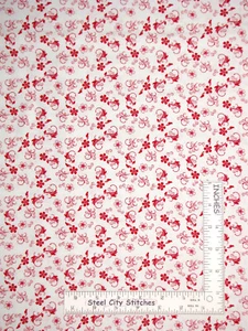 True Red on White Flowers Stems Leaves Cotton Fabric 49111-R Santee By The Yard - Picture 1 of 1
