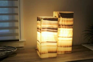 Honey Onyx table lamp, 14"&16" - Rare natural copper veins - Picture 1 of 12