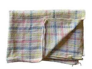 Vtg Beacon Cotton Pastel Stripe Baby Blanket Woven Knit Waffle Weave USA - Picture 1 of 5