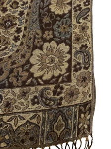 Großer Schal - braun und gold Blumenmuster  - Bild 1 von 3