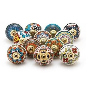 12-Pack Assorted Blue Ceramic Knobs Vintage Cabinet Drawer Pulls for Kitchen - Picture 1 of 5