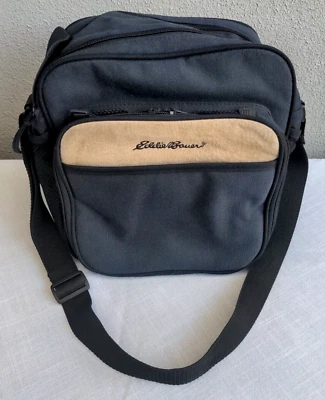 Неиспользованная винтажная дорожная сумка для туалетных принадлежностей Eddie Bauer темно-синий/черный полиэстер/бежевый свиная кожа - Изображение 1 из 4