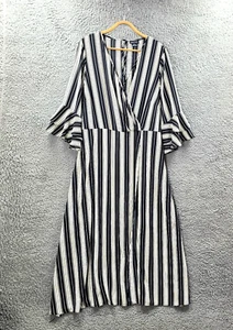 City Chic Womens A-line Maxi Wrap Dress Plus Size M Black Ivory Stripe V-Neck - Picture 1 of 15