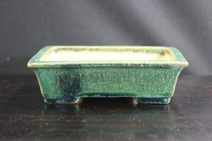 Bonsai Tokoname Pot Aiba Koyo Green Glazed Rectangle Japanese 6.5" - Picture 1 of 7