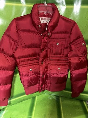 Womans True Religion Goose Down Jacket Red Puffer Coat Size S Pockets Insulated - Image 1 of 4