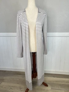Soma Duster Strickjacke Pullover Damen Medium weiß gestreift adrett klassisch lang - Bild 1 von 10