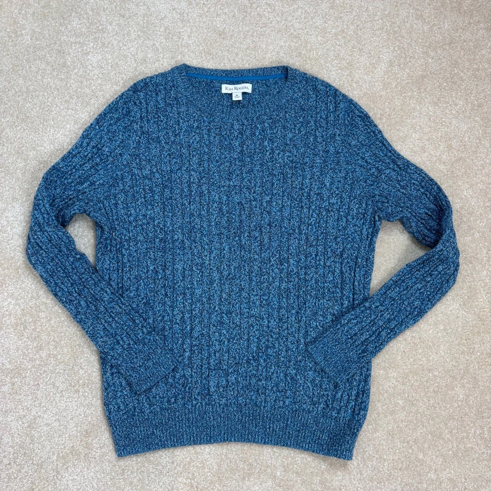 Kim Rogers Blue Cotton Ribbed Knit Crew Neck Sweater Women's Medium - Image 1 of 4