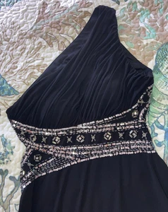 Hailey Logan Adrianna Papell Black 1 Shoulder Sequin Long Gown CRUISE TIME!! - Picture 1 of 14