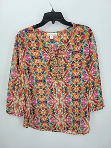 Blusa Campesina Boho Plisada Artística Coldwater Creek Top Mujer Grande Colorida - Imagen 1 de 10