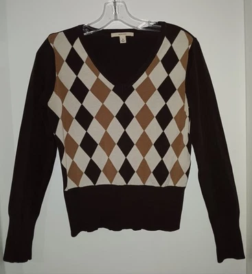 Suéter Merona Argyle, Crema - Beige - Marrón Oscuro, 52% Seda, Para Mujer M Foto 1 de 4