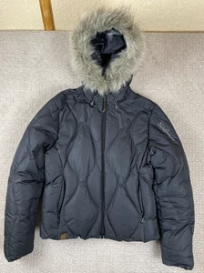 Vintage Salomon Puffer Jacket Womens Medium Down Fill Fur Hood Hiking Gorp Y2K - Picture 1 of 10