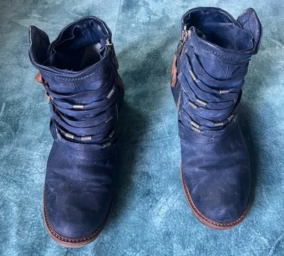A.S. 98 boots EU size 39/ US size 8 Blue Boho Biker Boots - Leather - Image 1 of 4