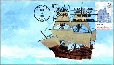 Scott 2341 - 22 Cents Massachusetts - Derossett Hand Painted FDC - Image 1 of 2