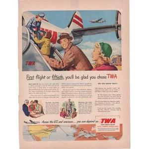 TWA Airline Magazin Werbung 1950 Farbe Vintage Travel Trans World Airline - Bild 1 von 2
