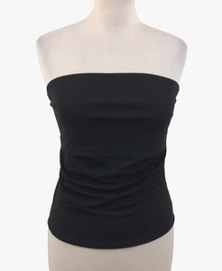 Mango Women's Tube Top Size L Black Slinky Jersey Bandeau Side Seam Pleat New F1 - Picture 1 of 10
