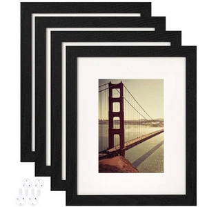 8x10 Picture Frame Black Wood Pattern Set of 4 with Tempered Glass,Display Pi... - Picture 1 of 6